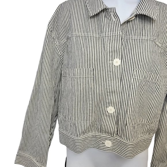 Oak +  Fort Striped Cotton Button Up Cropped Jacket Size XL - Picture 3 of 6